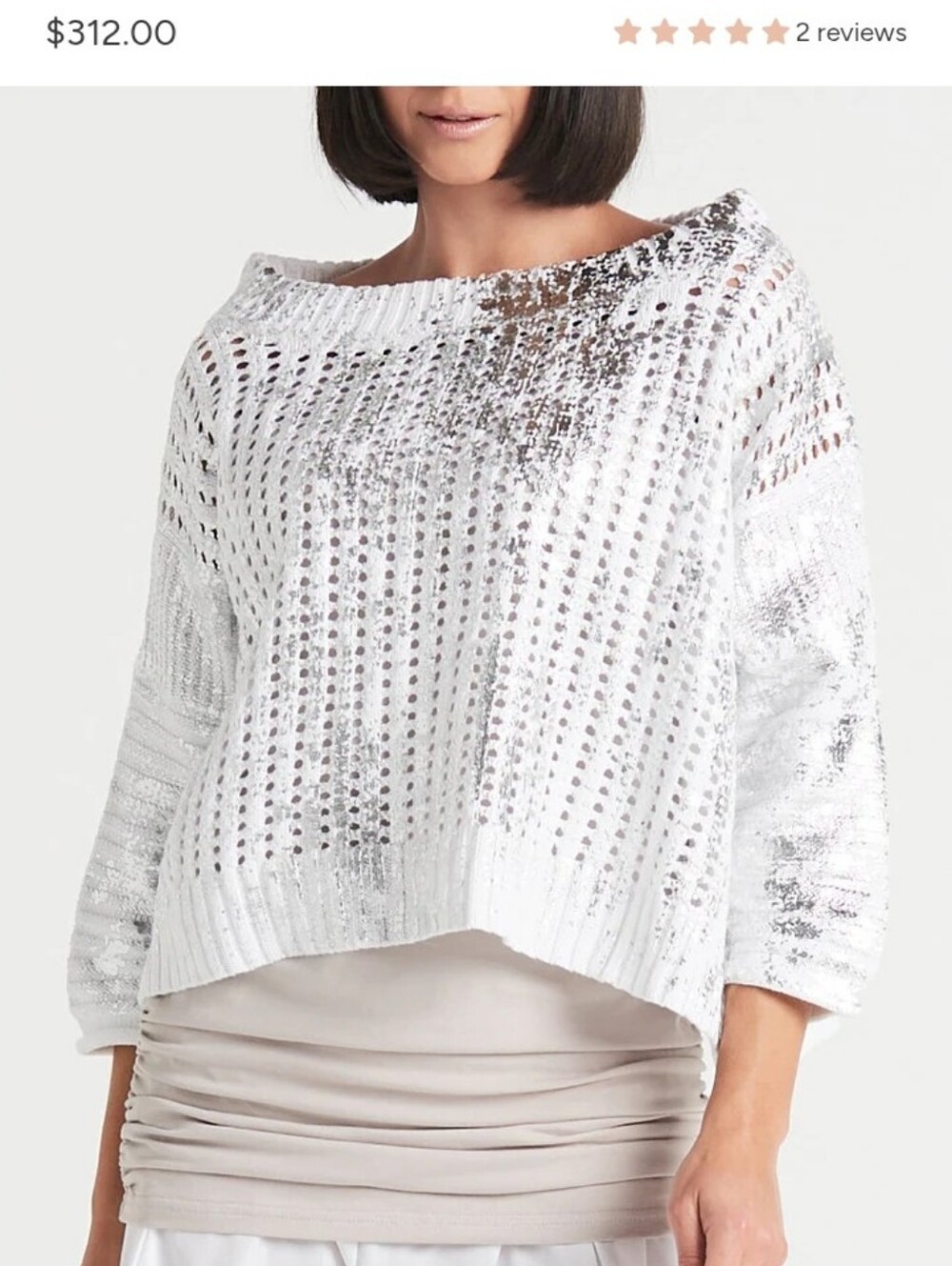 Planet by Lauren G Cotton Metallic Crochet Boatneck Sweater